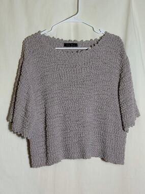 Ella Blue Popcorn Knit Sweater Large Lavender Textured Boxy Cozy Short Sleeve